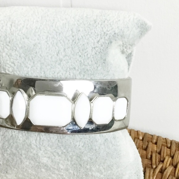 Givenchy Silver & White Jeweled Cuff Bracelet - Picture 6 of 7